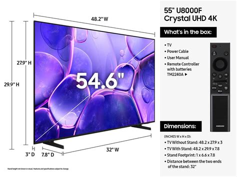 SAMSUNG UA55U8000 55'' UHD TV; Crystal Processor 4K Engine; HDR 10+ (Support); Mega Contrast; Motion Xcelerator; Smart TV (Tizen